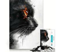 Puzzle de 1000 pièces Chat Noir aux Yeux Orange,articulations précises,Jeu de Construction,Jeu Silencieux,Jeu Amusant pour Un Anniversaire (38x52cm)