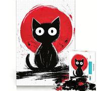 Puzzle de 1000 pièces Chat Noir avec Cercle Rouge et articulations Pointues,Jeu de Construction et de Concentration,Jeu Silencieux,Jeu Amusant pour Un Anniversaire (50x75cm)