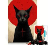 Puzzle de 1000 pièces Chat Noir avec Croix Rouge,articulations Pointues,Jeu de Construction et de Concentration,Jeu Silencieux,Jeu Amusant pour Un Anniversaire (38x52cm)