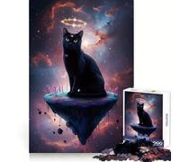 Puzzle de 1000 pièces Chat Noir céleste sur Une île Flottante pour Adultes,idéal pour stimuler la mémoire,se détendre et Offrir Un Cadeau Festif Parfait (38x52cm)