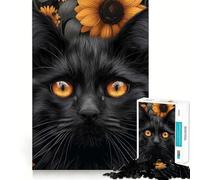 Puzzle de 1000 pièces Chat Noir dans Un Champ de tournesols,pièces à emboîtement précis,Jeu de Concentration Amusant,Moment de détente et de convivialité,décoration de Noël (38x26cm)