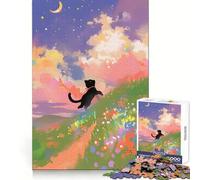 Puzzle de 1000 pièces Chat Noir dans Un Paysage onirique pour Adolescents, idéal pour développer la mémoire, Passer Un agréable Moment de détente, Bords Nets, Surprise de Noël (38x52cm)