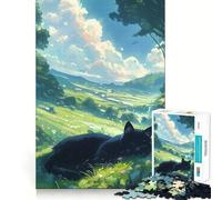 Puzzle de 1000 pièces « Chat Noir dans Une Prairie » (50x75cm) Jeu créatif et Stimulant Emboîtement Parfait Pas de pièces détachées Activité de Partage et de complicité en Famille