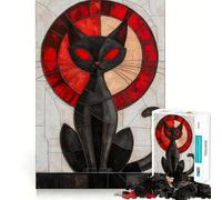 Puzzle de 1000 pièces Chat Noir en vitrail idéal pour Les Adolescents pour développer Leurs capacités cognitives et Passer Un agréable Moment de détente Finitions impeccables Un Cadeau attentionné