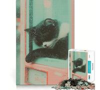 Puzzle de 1000 pièces Chat Noir endormi,découpe précise,Jeu Stimulant l'esprit,Jeu Facile,Cadeau d'anniversaire idéal (38x52cm)