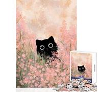 Puzzle de 1000 pièces Chat Noir et Champ de Fleurs Décoration intérieure Jouet pour s'amuser Jeu éducatif Renforce l'amour Entre Les Couples Dimensions 50x75cm
