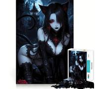 Puzzle de 1000 pièces Chat Noir et Fille dans Un Décor Gothique,Finition Fine,Jeu de Réflexion et de Détente,Idée Cadeau de Noël Artistique (38x26cm)