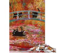 Puzzle de 1000 pièces « Chat Noir et nénuphar » de Monet. Puzzle en Papier de 1000 pièces pour Adultes et familles pour Les Enfants. Dimensions : 38 x 26 cm.