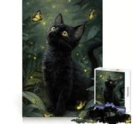 Puzzle de 1000 pièces Chat Noir et Papillons pour Adolescents Favorise la Concentration, améliore Le Calme et distrait Cadeau mémorable (38x52cm)