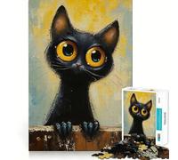 Puzzle de 1000 pièces Chat Noir fantaisiste Jeu de réflexion Découpe Experte Artisanat Fascinant Passe-Temps captivant pour Les Moments de détente (38x26cm)