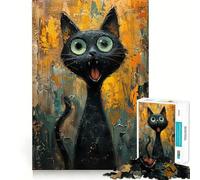 Puzzle de 1000 pièces Chat Noir Hurlant pour Adultes, Jeu de réflexion et de détente, Design à Assembler, Collection d'art (50x75cm)