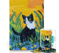 Puzzle de 1000 pièces Chat Noir Joueur dans l'herbe pour Adolescents, Jeu intellectuel, Moments en Famille, découpe de qualité, Cadeau Unique (38x26cm)