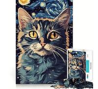 Puzzle de 1000 pièces Chat Noir la Nuit étoilée pour Adolescents, Jeu de réflexion, Moment de détente, découpe précise, œuvre d'art à Exposer 38x52cm