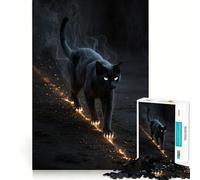 Puzzle de 1000 pièces Chat Noir Mystique aux Pattes Lumineuses pour Adolescents, Jeu de logique Fine, Doux et Relaxant, Bords Nets, Cadeau de qualité supérieure (38x52cm)