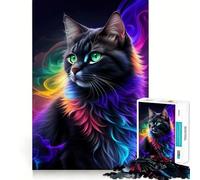Puzzle de 1000 pièces Chat Noir Mystique pour Adultes Jeu de Concentration et de réflexion Jeu Silencieux et Amusant Bords serrés Cadeau de Noël (50x75cm)