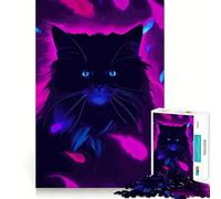 Puzzle de 1000 pièces Chat Noir Néon Mystique pour Adultes et Adolescents Jeu de Logique Découpe de Précision (50x75cm)