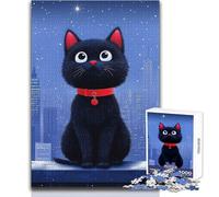 Puzzle de 1000 pièces Chat Noir, Paysage Urbain pour Adolescents Jeu éducatif d'observation et de développement du Sens de l'observation et Symbolique pour Les fêtes Dimensions:38x52cm
