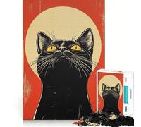 Puzzle de 1000 pièces Chat Noir Portrait Vintage,articulations nettes,Jeu de Construction,Jeu Silencieux,Jeu Amusant pour Un Anniversaire (50x75cm)