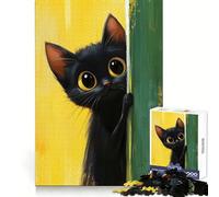 Puzzle de 1000 pièces Chat Noir Qui Regarde, idéal pour Les Adolescents Un Puzzle Amusant et Anti-Stress aux Bords Nets, Parfait comme Cadeau de Noël (50x75cm)