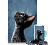 Puzzle de 1000 pièces Chat Noir regardant vers Le Haut,Jeu d'assemblage précis,Jouet créatif et Amusant,Jeu de Paix,Cadeau de Noël apaisant (38x26cm)
