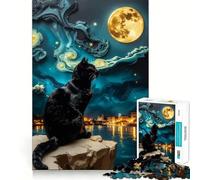 Puzzle de 1000 pièces Chat Noir sous Un Ciel étoilé Découpe précise Jeu de réflexion Cadeau Facile Idée Cadeau d'anniversaire Amusante (38x26cm)