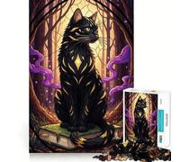Puzzle de 1000 pièces Chat Noir sur Un Livre dans la forêt Jeu de précision,Jouet créatif et Amusant,Jeu de Paix,Cadeau de Noël apaisant (38x26cm)