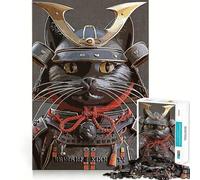 Puzzle de 1000 pièces Chat Noir Vintage samouraï,pièces Bien ajustées,Jeu de Concentration Amusant,Moment de détente,décoration de Noël (38x26cm)