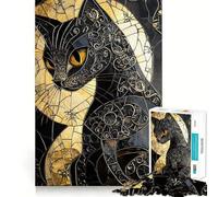 Puzzle de 1000 pièces Chat Noir Vitrail Jeu d'assemblage précis et Amusant,Stimulant la réflexion,idéal pour se détendre,décoration de Noël (38x26cm)