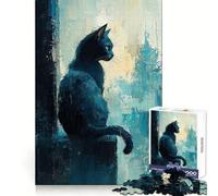 Puzzle de 1000 pièces Chat Noir vu de la fenêtrepour Adolescents, idéal pour stimuler l'esprit et se détendre, Bords Lisses, Cadeau de Noël Chic (50x75cm)