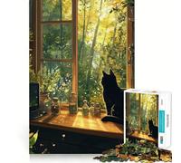 Puzzle de 1000 pièces Chat Noir Vue par la fenêtre,pièces à emboîter,Jeu de Concentration Amusant,Moment de détente et de Plaisir,décoration de Noël (50x75cm)