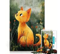 Puzzle de 1000 pièces Chat Orange dans l'herbe pour Adolescents Puzzle Relaxant et Lumineux Cadeau Exquis (38x52cm)