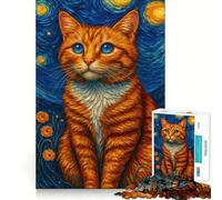 Puzzle de 1000 pièces Chat Orange dans Un décor de Nuit étoilée, idéal pour Les Adolescents Puzzle Relaxant et Lumineux à Assembler Cadeau Exquis (50x75cm)