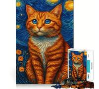 Puzzle de 1000 pièces Chat Orange dans Un décor de Nuit étoilée pour Adultes, 38x52cm, idéal pour renforcer Les Liens familiaux et renforcer Les Souvenirs Un Cadeau d'anniversaire Parfait !