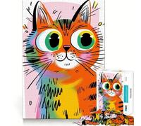 Puzzle de 1000 pièces Chat Orange Dessin animé aux Grands Yeux,Bords Fins,Jeu de réflexion et de détente,Cadeau Artistique de Noël (38x26cm)