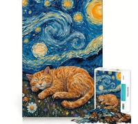 Puzzle de 1000 pièces Chat Orange endormi sous Un Ciel étoilé pour Adolescents, idéal pour stimuler la mémoire, Jouer à l'intérieur et Offrir en Cadeau (38x52cm)
