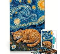 Puzzle de 1000 pièces Chat Orange endormi sous Un Ciel étoilé pour Adultes, idéal pour renforcer la mémoire, activité à Domicile, Bords Nets, Cadeau Festif (38x26cm)