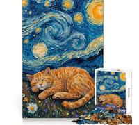 Puzzle de 1000 pièces Chat Orange endormi sous Un Ciel étoilé pour Adultes, Jeu de réflexion et de Concentration, pour la Maison ou Les Loisirs (50x75cm)