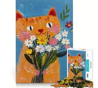 Puzzle de 1000 pièces Chat Orange et Fleurs pour Adultes Détente et mémorisation Cadeau saisonnier Amusant et précis (50x75cm)