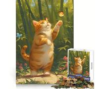 Puzzle de 1000 pièces Chat Orange et Papillon dans Le Jardin Jeu de réflexion pour Adolescents Découpe Nette (38x52cm)