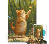 Puzzle de 1000 pièces Chat Orange et Papillon dans Le Jardin pour Adolescents Puzzle Relaxant et Lumineux Cadeau Exquis (50x75cm)