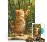 Puzzle de 1000 pièces Chat Orange et Papillon dans Le Jardin pour Adultes, idéal pour stimuler Le Cerveau, se détendre et s'amuser (38x26cm) Cadeau Parfait pour Les fêtes