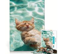 Puzzle de 1000 pièces Chat Orange Nageur pour Adolescents Souvenirs, Sévérité, Découpe Lisse, Cadeau Élégant (38x52cm)