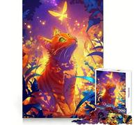 Puzzle de 1000 pièces Chat Orange regardant Un Papillon pour Adultes, idéal pour renforcer la mémoire, activité à Domicile, Bords Nets, Cadeau Festif (38x52cm)