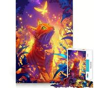 Puzzle de 1000 pièces Chat Orange regardant Un Papillon pour Adultes, idéal pour renforcer la mémoire, activité à Domicile, Bords Nets, Cadeau Festif (38x52cm)