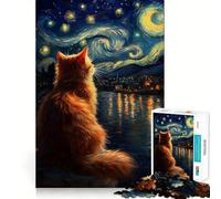Puzzle de 1000 pièces Chat Orange sous Un Ciel étoilé pour Adolescents Puzzle Relaxant et Lumineux Cadeau Exquis (38x26cm)