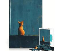 Puzzle de 1000 pièces Chat Orange sur Fond Bleu, Jeu d'éveil et de Relaxation, pièce de Collection découpée avec précision (50x75cm)