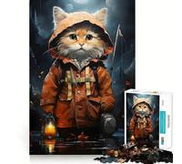 Puzzle de 1000 pièces Chat pêcheur en Iniform Flawless Fit Art Jeu Stimulant Le Cerveau Temps de Repos Décoration Murale de Noël (38x26cm)