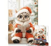 Puzzle de 1000 pièces Chat Père Noël pour Adolescents,idéal pour la Lecture,la Pratique de la logique,Une évasion sereine,des Bords Nets et Un Joli Cadeau (50x75cm)