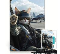 Puzzle de 1000 pièces Chat Pilote de Chasse,décoration soignée,résolution de problèmes Amusante et Facile,Cadeau de Noël (50x75cm)