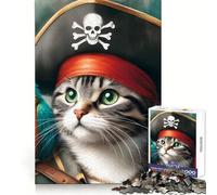 Puzzle de 1000 pièces Chat Pirate avec Perroquet pour Adultes et Adolescents Jouet Anti-Stress Idée Cadeau Originale pour Les fêtes (38x26cm)